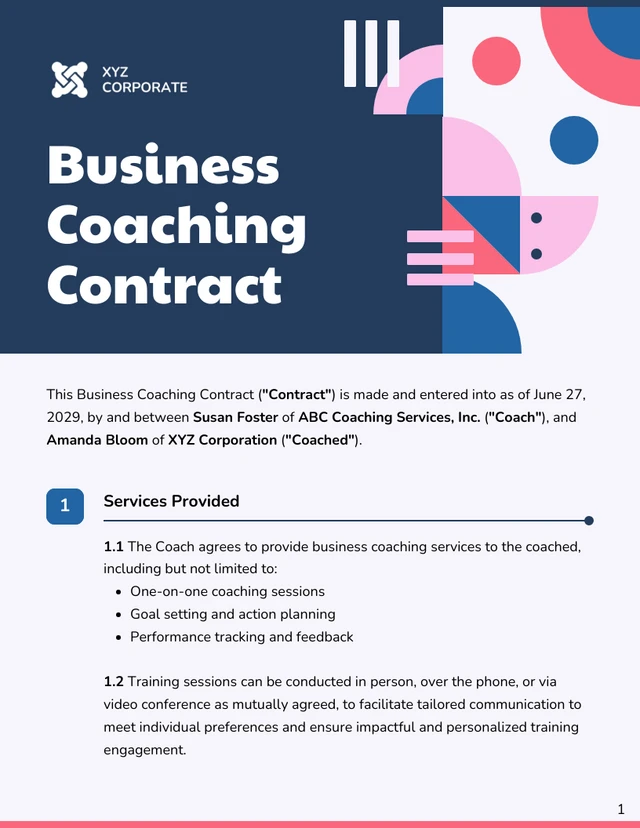 Business Coaching Contract Template - page 1