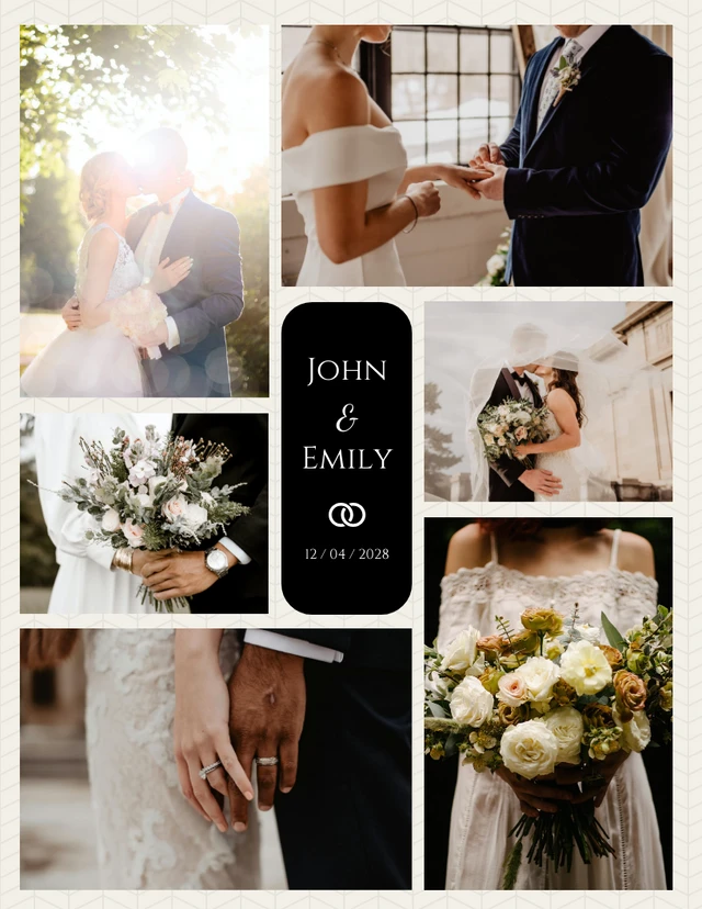 Beige Simple Wedding Photo Collages Template