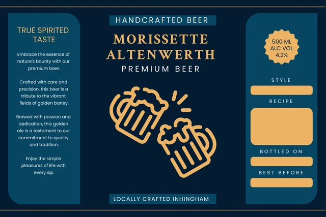 Dark Blue And Yellow Modern Beer Label Template