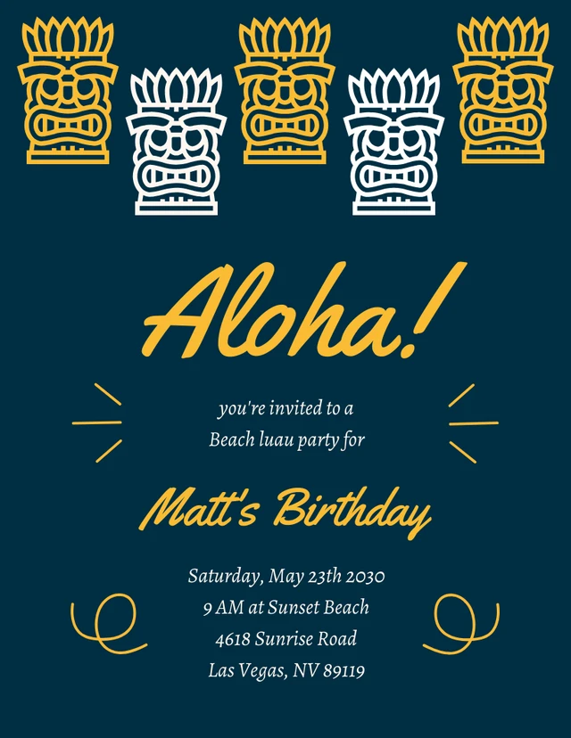 Navy Yellow And White Vintage Minimalist Luau Party Invitation Template