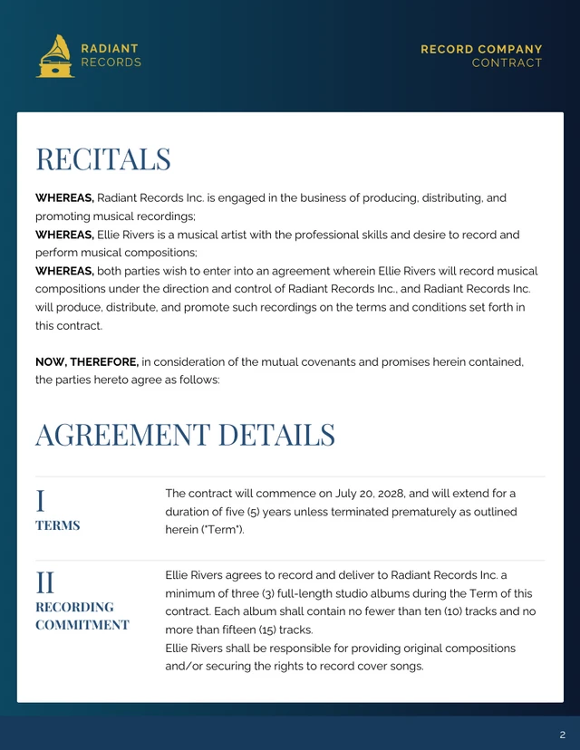 Record Company Contract Template - page 2