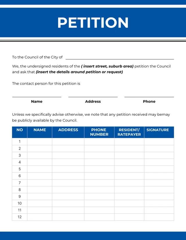 Minimalist Clean Blue and White Petition Form Template