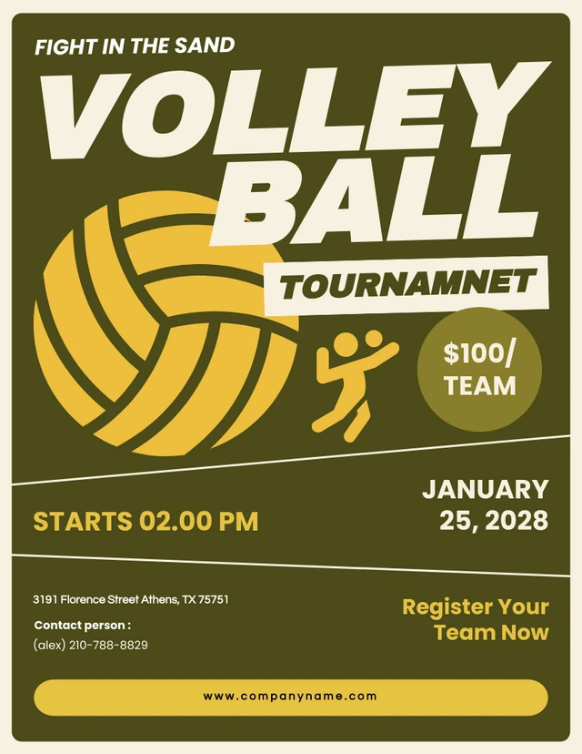 Army And Yellow Illustrated Volleyball Poster Template