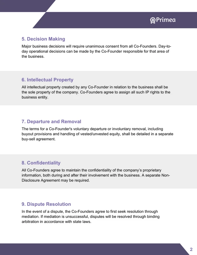 Co-Founder Contract Template - page 2