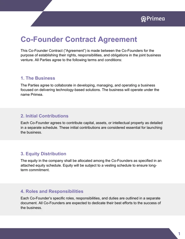 Co-Founder Contract Template - page 1