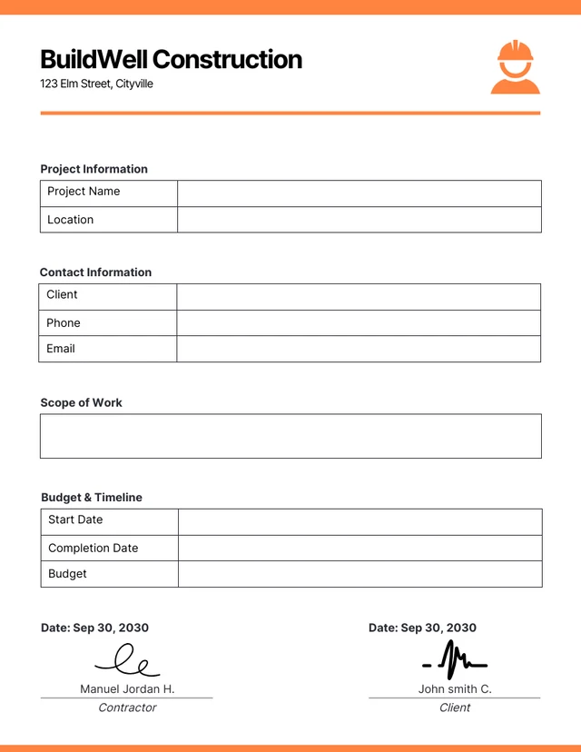 Plantilla de formulario de construcción minimalista naranja blanco