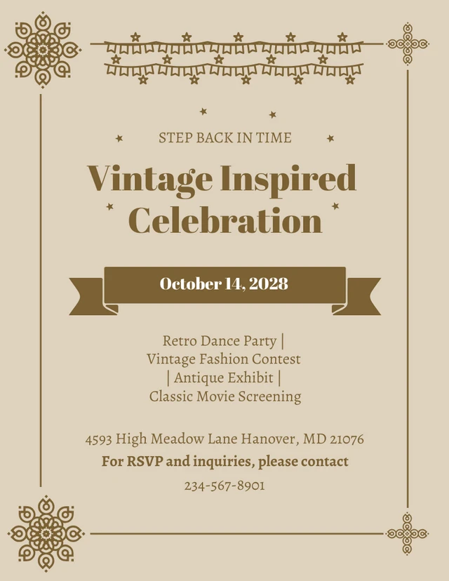 Brown And Cream Simple Vintage Invitations Template