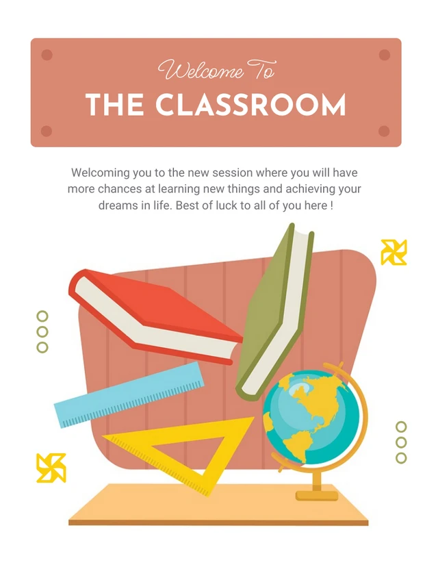 White And Brown Simple Illustration Classroom Welcome Poster Template