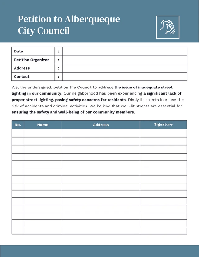 Simple Blue Petition Form Template