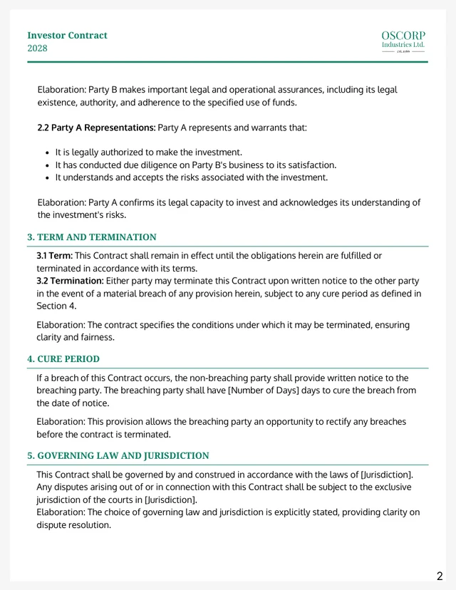 Green and Gray Minimalist Investor Contract - Page 2