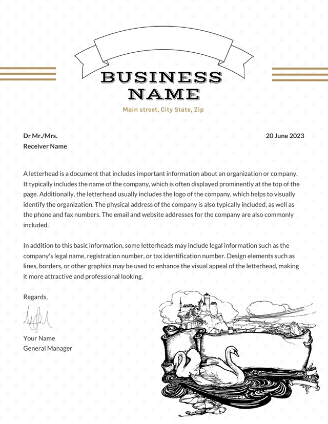 Black White And Brown Vintage Business Letterhead Template