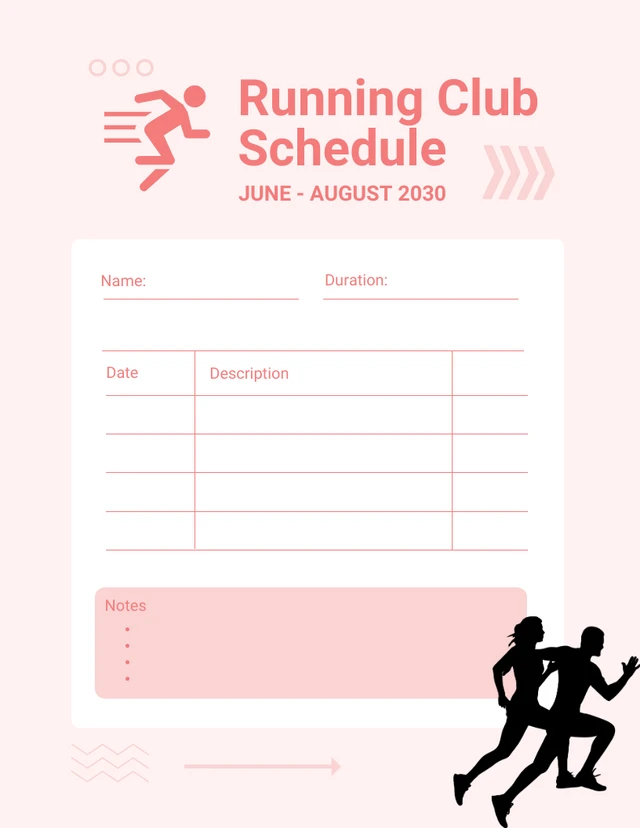 Baby Pink Pastel Simple Playful Running Club Schedule Template
