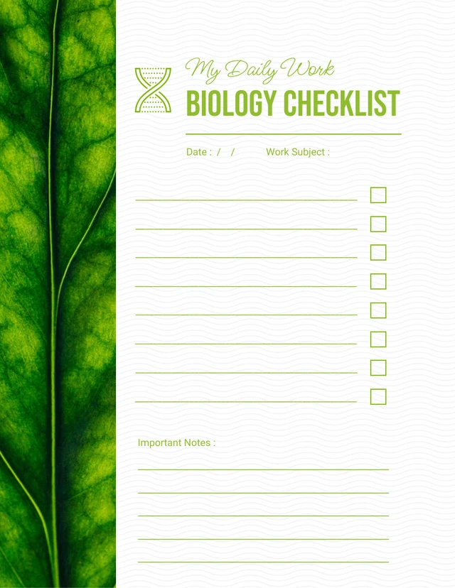 White And Green Minimalist Daily Work Biology Checklist