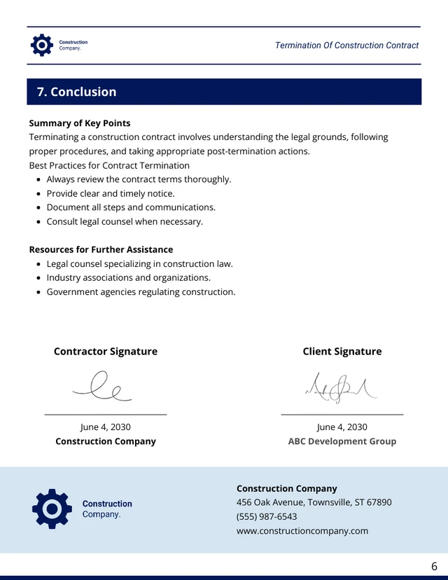 Termination Of Construction Contract Template - صفحة 6