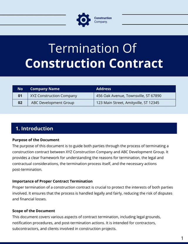 Termination Of Construction Contract Template - Seite 1