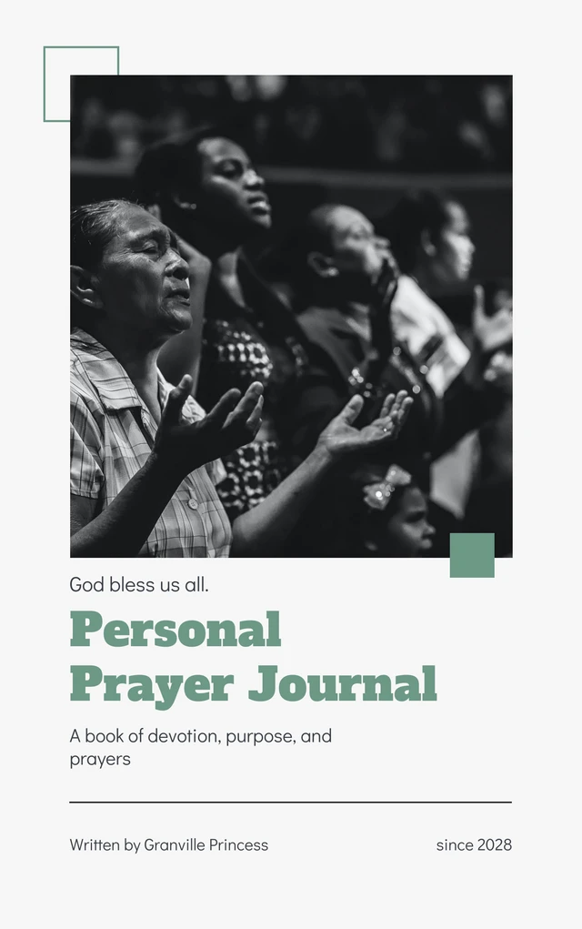 Modèle de couverture de livre de journal de prière minimaliste gris clair et vert