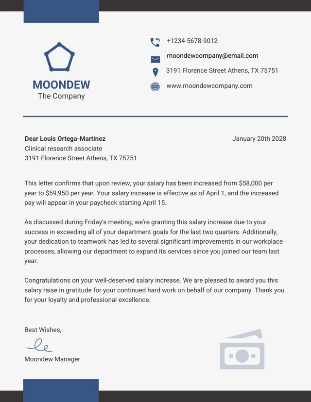Black And Navy Professional Corporate Salary Increase Letter Template