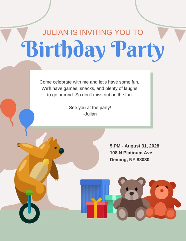 Bear Pastel Invitation Birthday Emoji Party Template