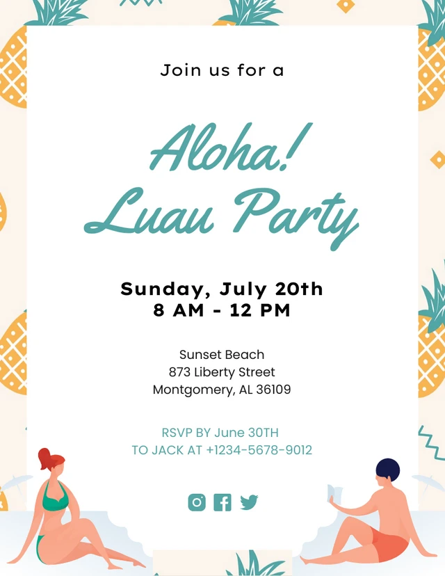 Yellow Blue And White Cheerful Illustration Chill Luau Invitation Template
