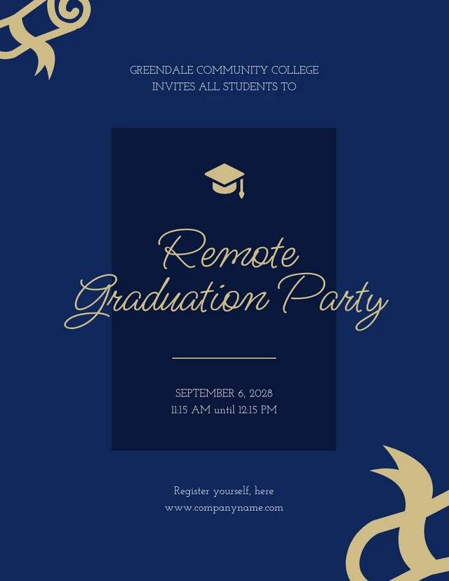 Elegant Blue and Gold Online Graduation Invitation Template