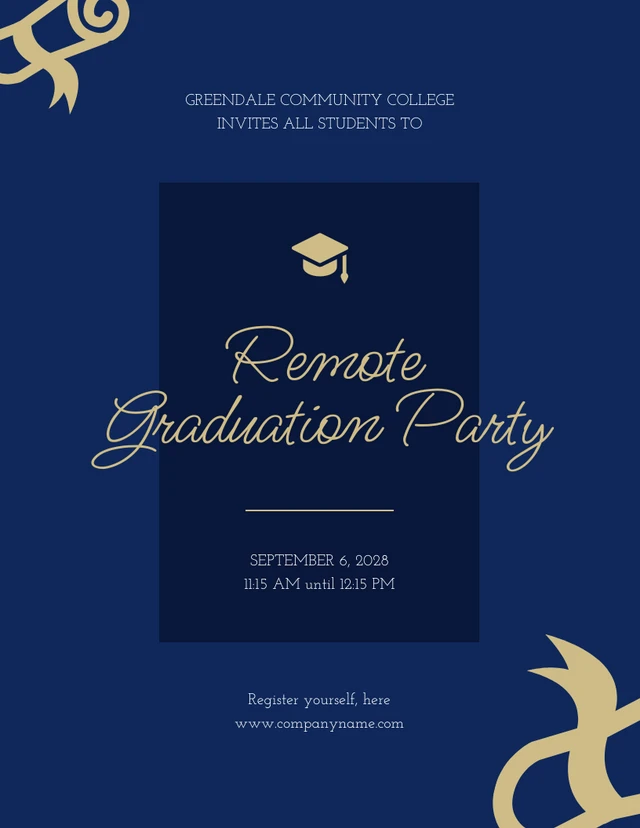 Elegant Blue and Gold Online Graduation Invitation - Venngage