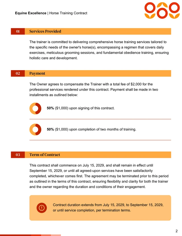 Horse Training Contract Template - Page 2