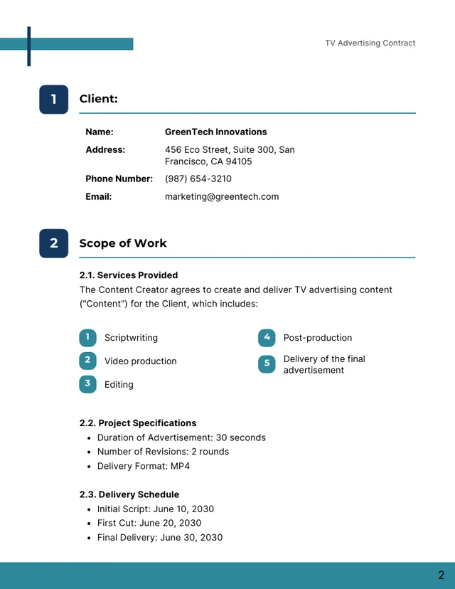 TV Advertising Contract Template - page 2