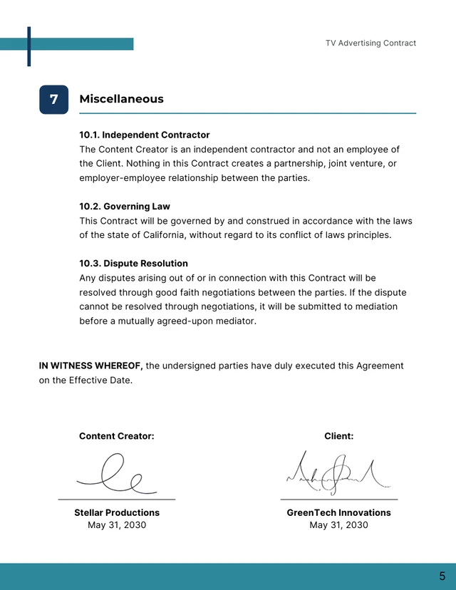 TV Advertising Contract Template - Pagina 5