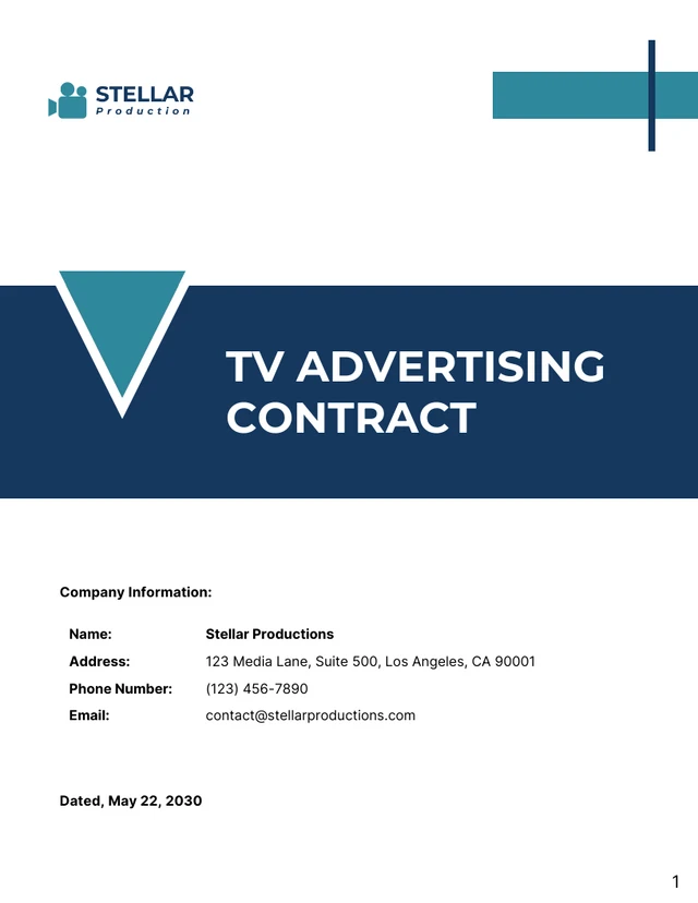 TV Advertising Contract Template - Page 1