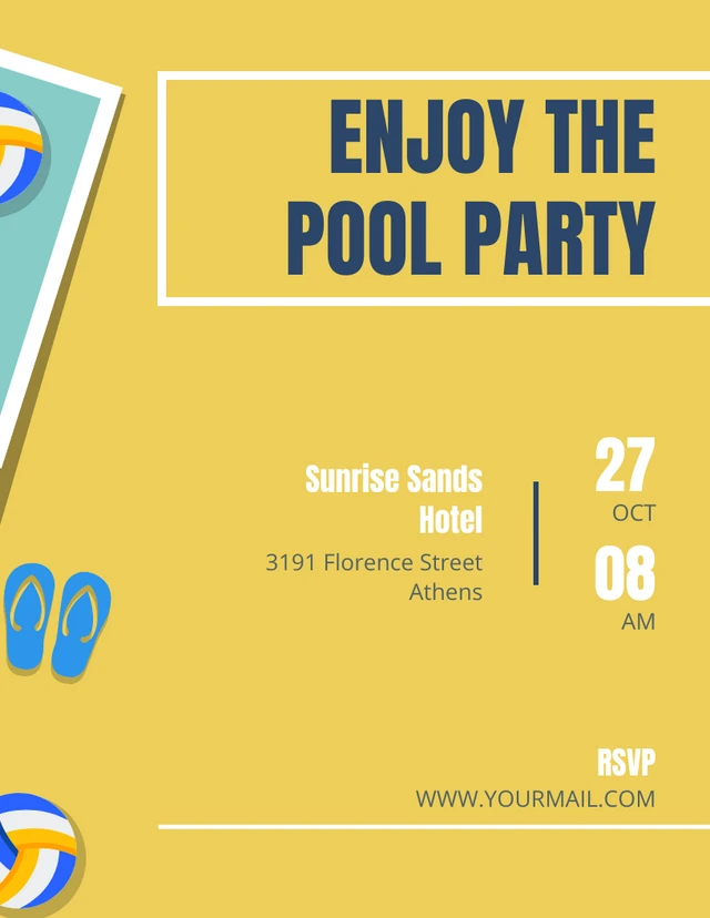 Pool Party Invitation Yellow Illustrative Pool Template