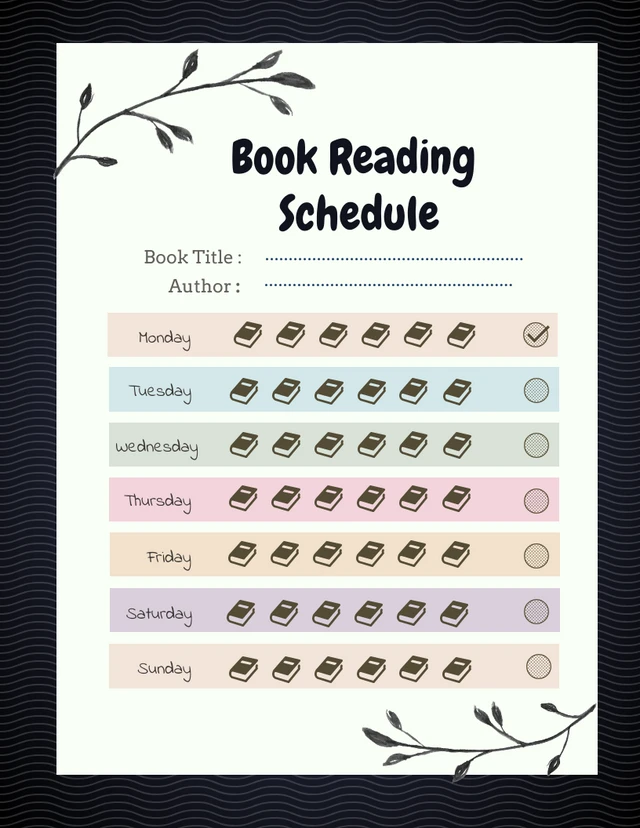 Black simple book reading schedule Template