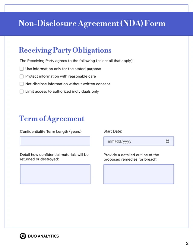 NDA Form Template - Seite 2