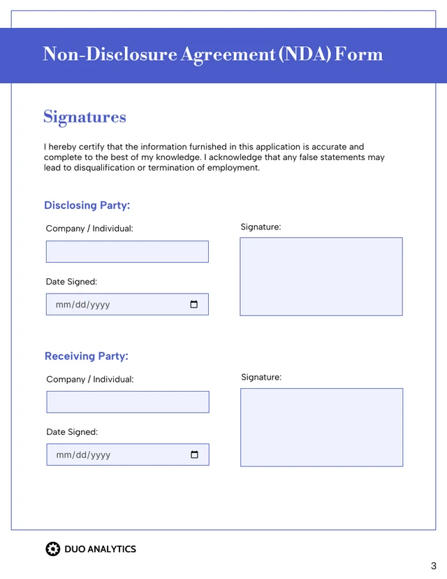 NDA Form Template - Seite 3