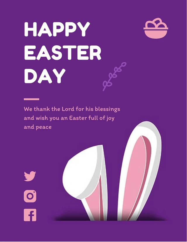 Dark Purple Modern Illustration Happy Easter Day Poster Template