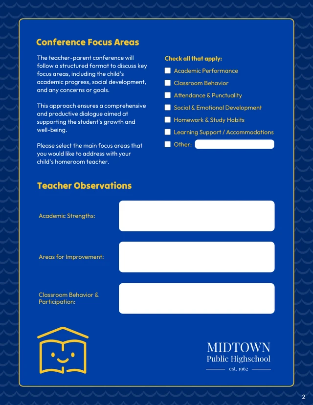 Parent-Teacher Conference Form Template - Pagina 2