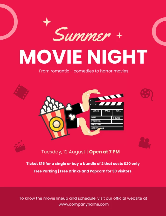 Fuschia Modern Summer Movie Night Schedule Template