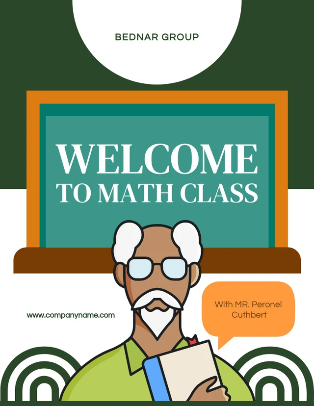 Dark Green And White Simple Illustration Welcome To Math Class Poster Template