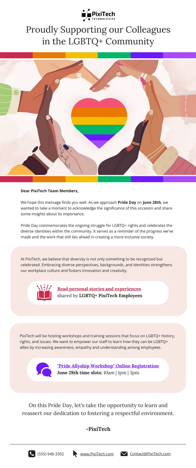 Plantilla de boletín informativo del Día del Orgullo LGBTQ+ por correo electrónico inclusivo
