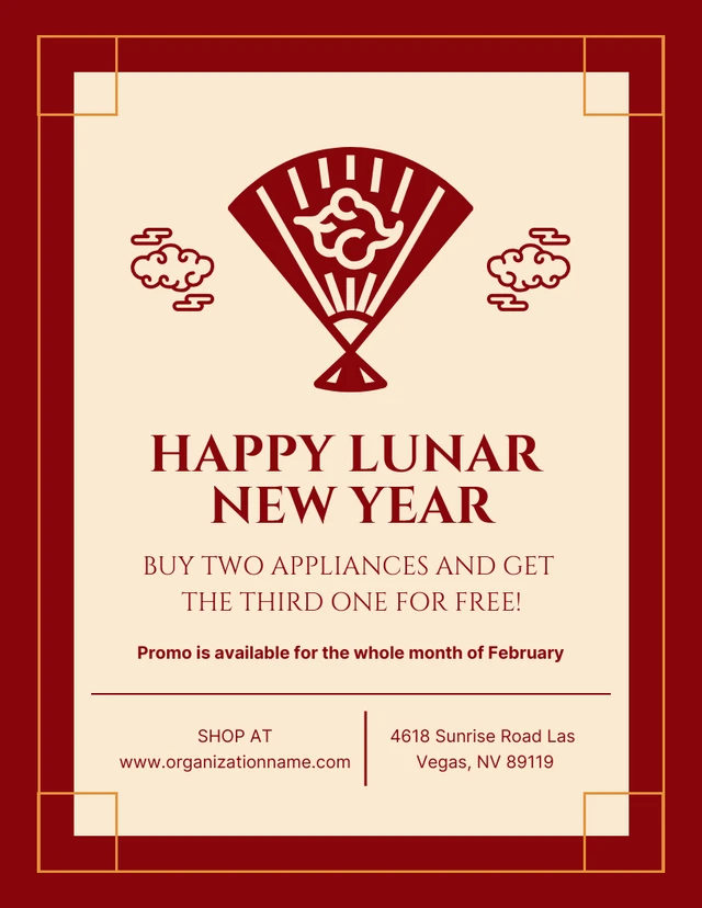 Rote und beige klassische Happy Chinese New Year-Verkaufsplakat-Vorlage