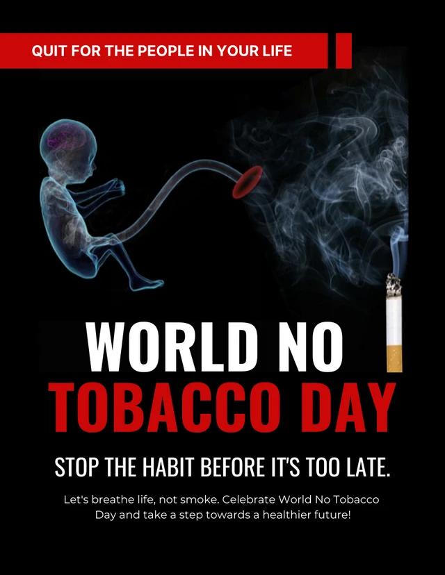 Black And Red Photo World No Tobacco Day Poster Template