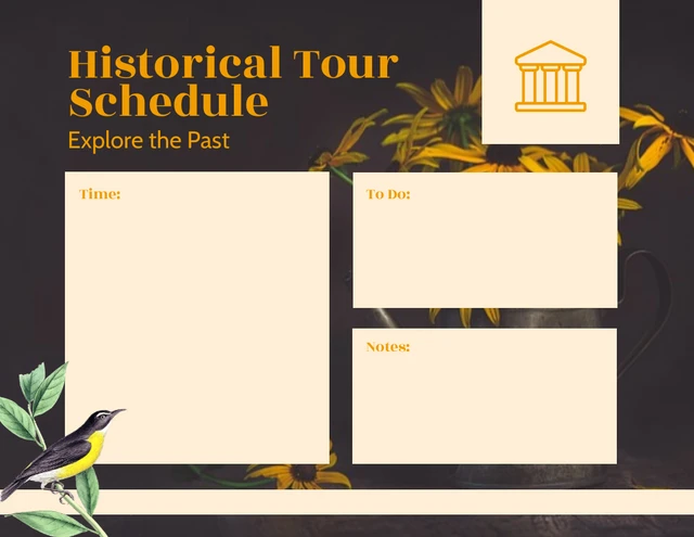 Black Vintage Floral Historical Tour Schedule Template