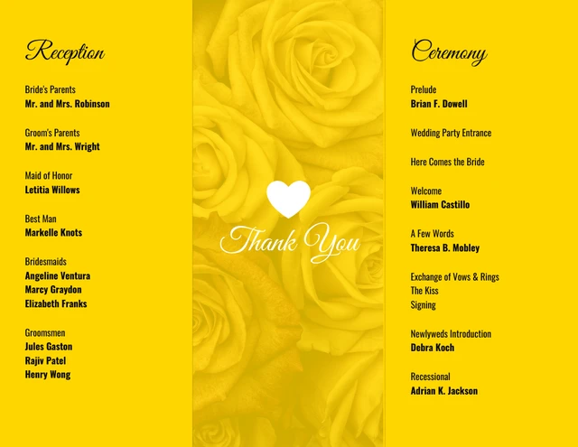 Yellow Wedding Tri Fold Brochure - Page 2