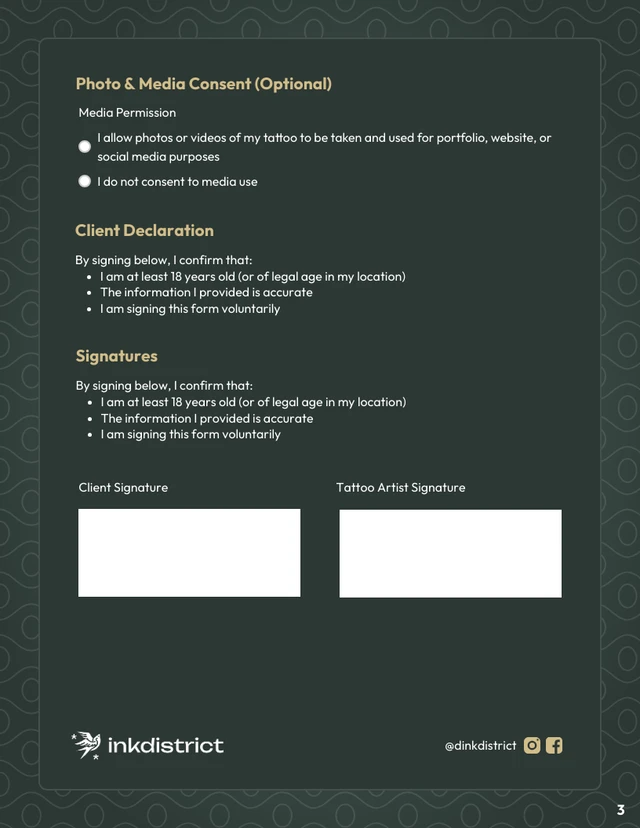 Tattoo Consent Form Template - Page 3