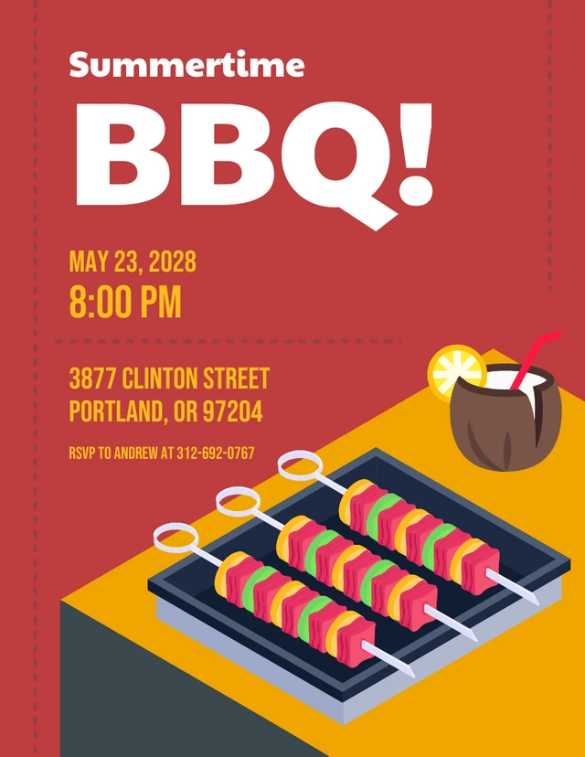 Red And Yellow Modern Playful Illustrtaion Summer BBQ Invitation Template