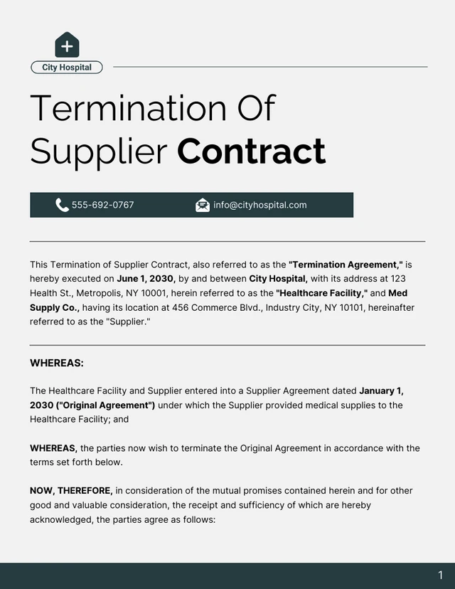 Termination Of Supplier Contract Template - Pagina 1