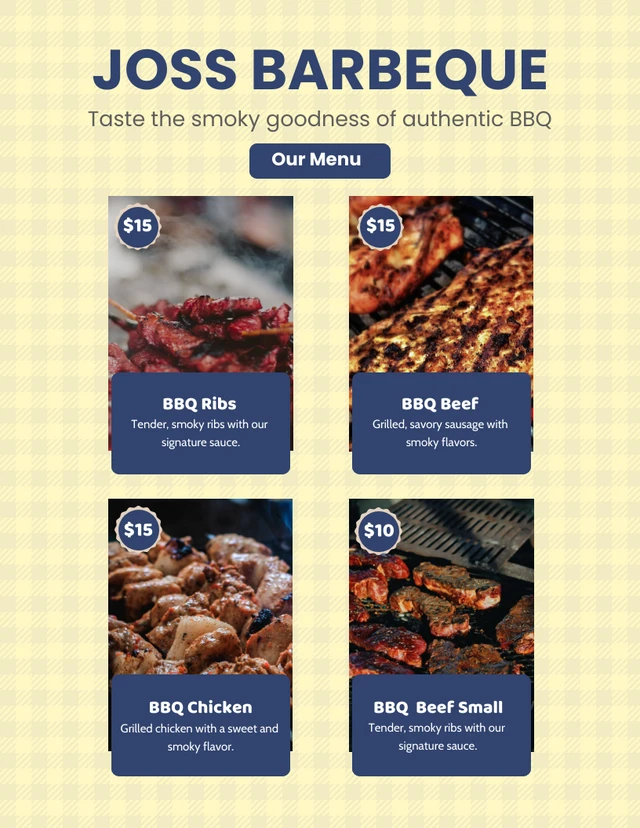 Modèle de menus de barbecue simple bleu et jaune