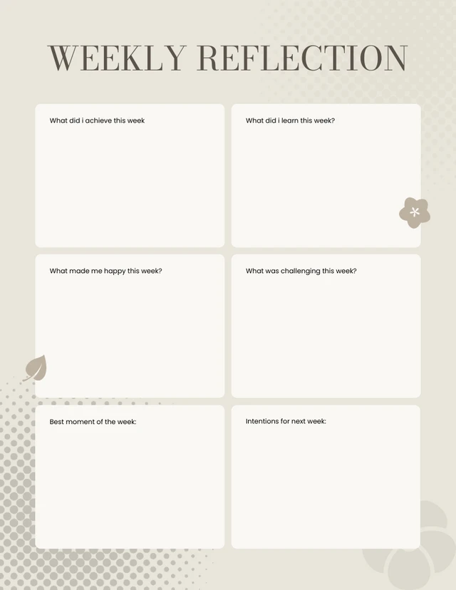 Grey Weekly Reflection Aesthetic Plan Template