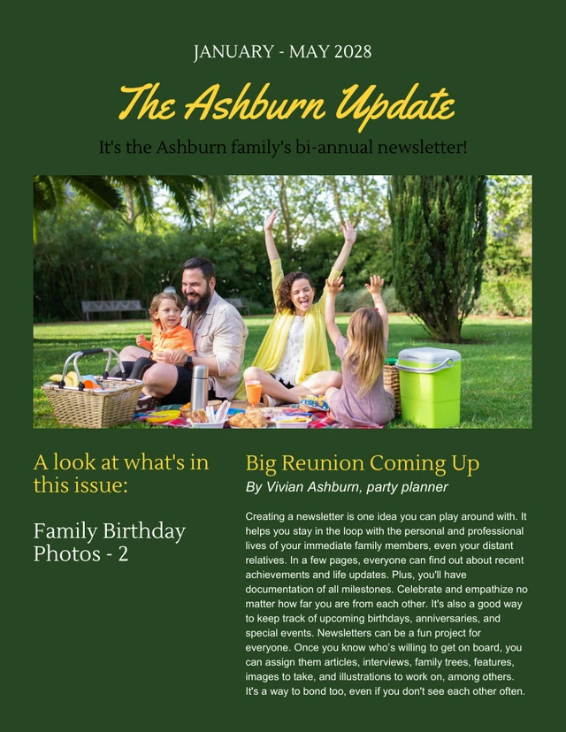 Green Minimalist Family Newsletter Template