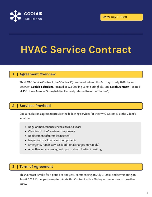 HVAC Service Contract Template - Pagina 1