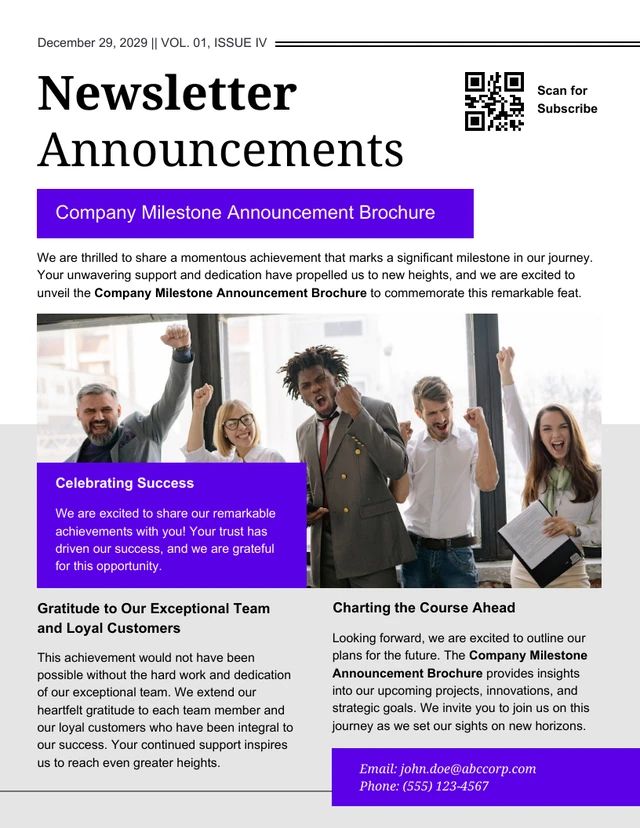 Company Milestone Announcement Newsletter Template